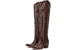 CELNEPHO Cowboy Boots For Women Over The Knee Western Boots With Classic Embroidered Chunky Heel Slip On Zipper Square Toe Fashion Cowgirl Thigh High Boots For Women