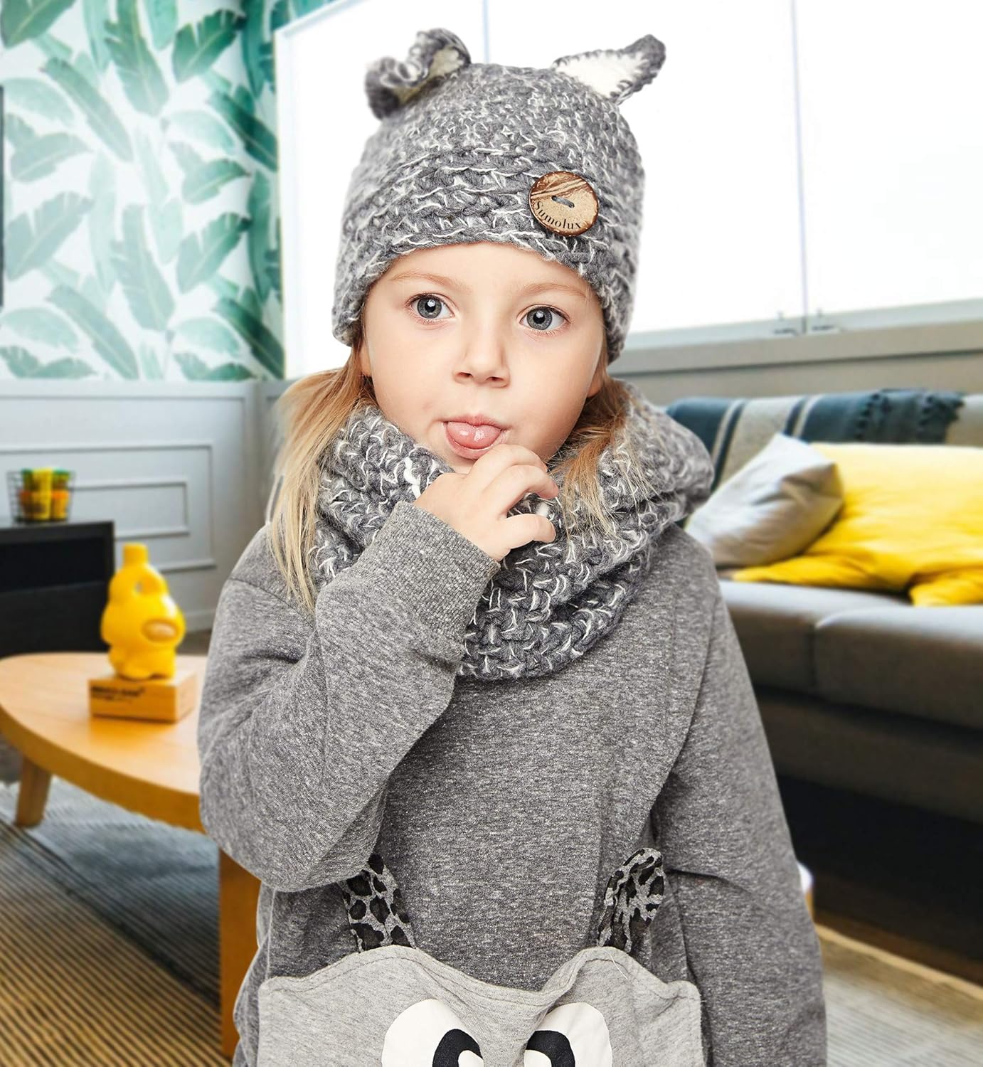 Sumolux Winter Kids Warm Cat Animal Hats Knitted Coif Hood Scarf Beanies for Autumn Winter: Clothing