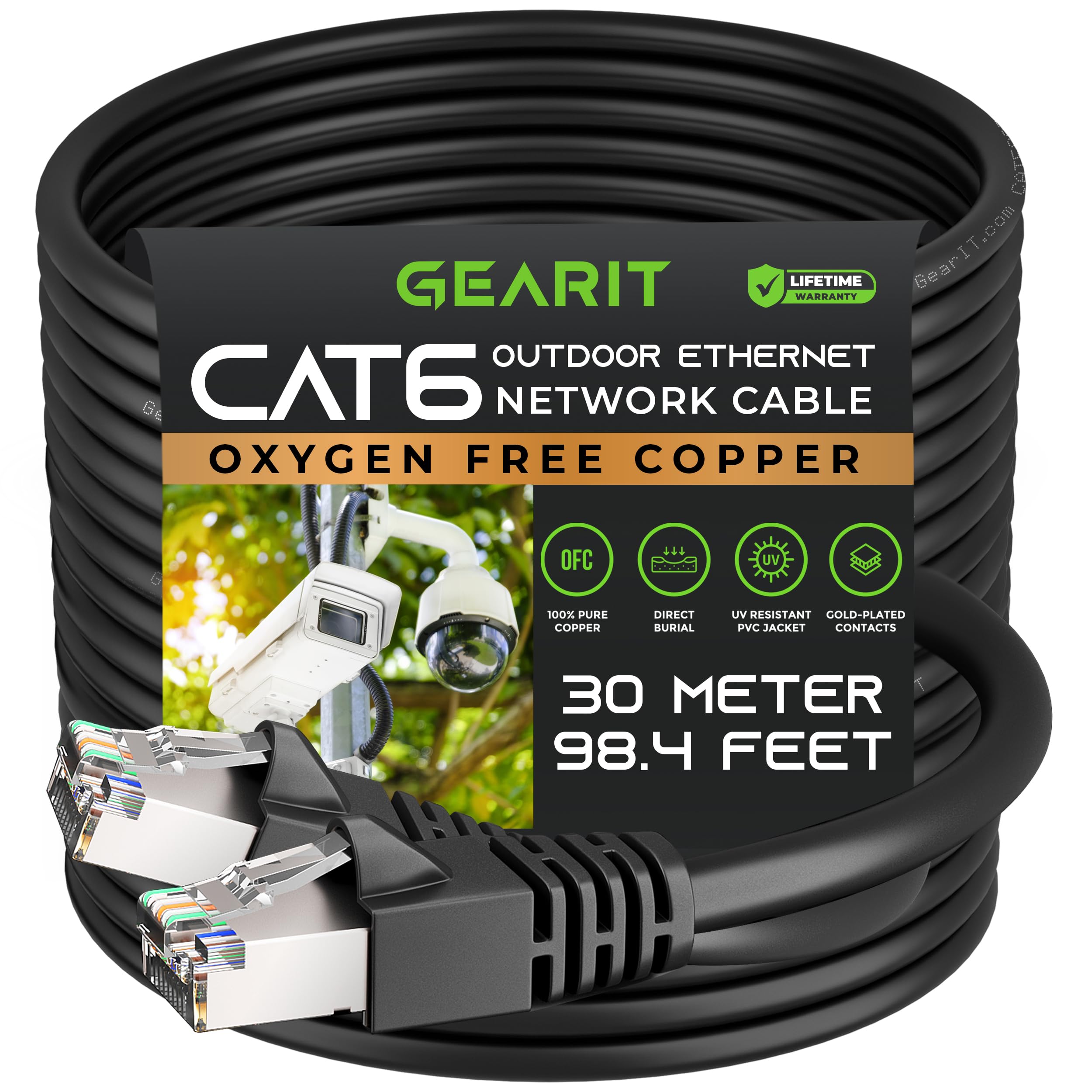 GEARit Cat6 Outdoor Ethernet Cable (30m) 23AWG Pure Copper, FTP, LLDPE, Waterproof, Direct Burial, In-Ground, UV Resistant, POE, Network, Lan, Internet, Cat 6, Cat6 Cable - 30 Meters