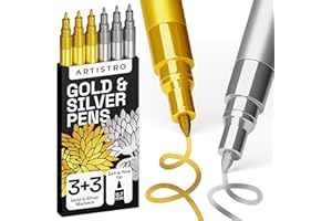 ARTISTRO 6 Acrylic Gold & Silver Paint Pens - 0.7mm Extra-Fine Markers - Great for Greeting Cards, Ornament Decor, & More