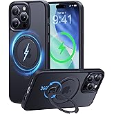 CASEKOO Patented 360 Spin Magnetic Stand for iPhone 14 Pro Case [Military Drop Protection] [Non-Slip Edge] [Compatible with MagSafe] Matte Shockproof Slim for 14 Pro Case 6.1'', Black
