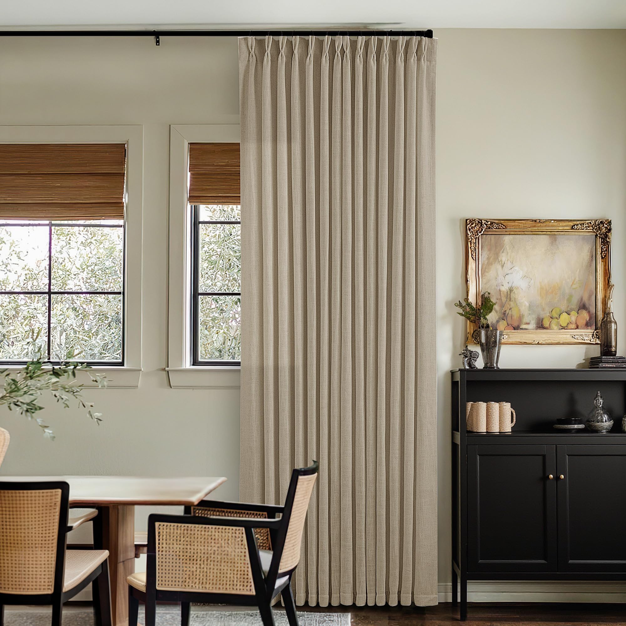 Photo 1 of TWODRAPES Dark Flax Linen Curtains 120 Inches Long for Living Room Bedroom Pinch Pleated Back Tab Privacy Curtains 120 Inch Length 2 Panels Light Filtering Greige Tan Brown Farmhouse Drapes 10 FT