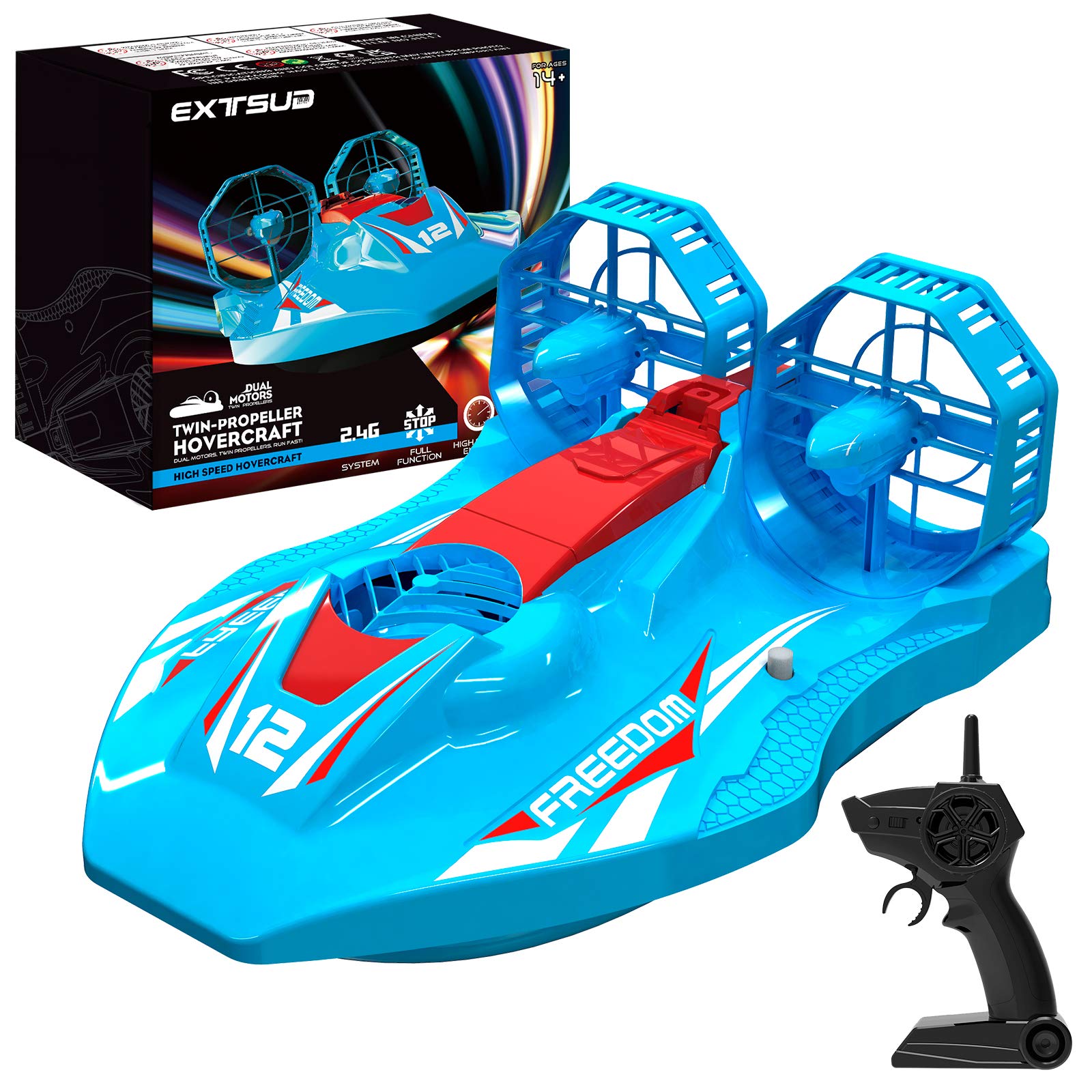 2.4GHz Remote Control Hovercraft Model Toy, Four-way Amphibious Hovercraft, High Speed Wind Propulsion Advanced Waterproof Boat, Racing Boat with LED Light for Adults and Children