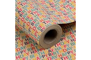 RUSPEPA Kraft Wrapping Paper Roll - Happy Birthday Pattern - 24 Inches x 100 Feet