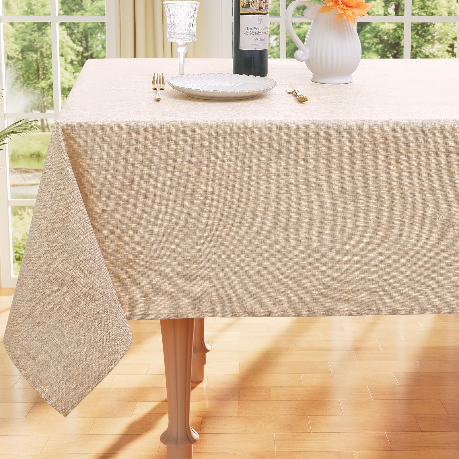 smiry Rectangle Faux Linen Table Cloth, Waterproof
