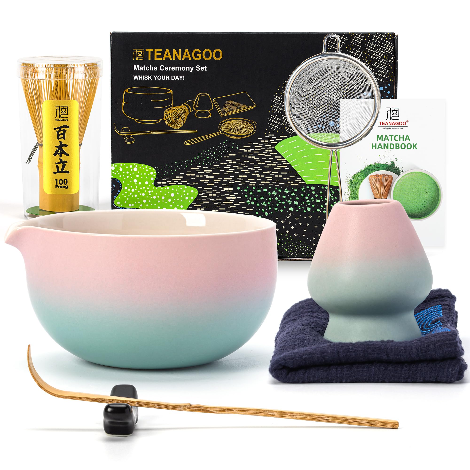 TEANAGOO Matcha Set Pink,Matcha Kit Grident Pink,Matcha Tea Set for Making Breakfast/Latte,7 Pcs Matcha Whisk Set and Bowl with All Accessories,Gift for Matcha Lover — image 1
