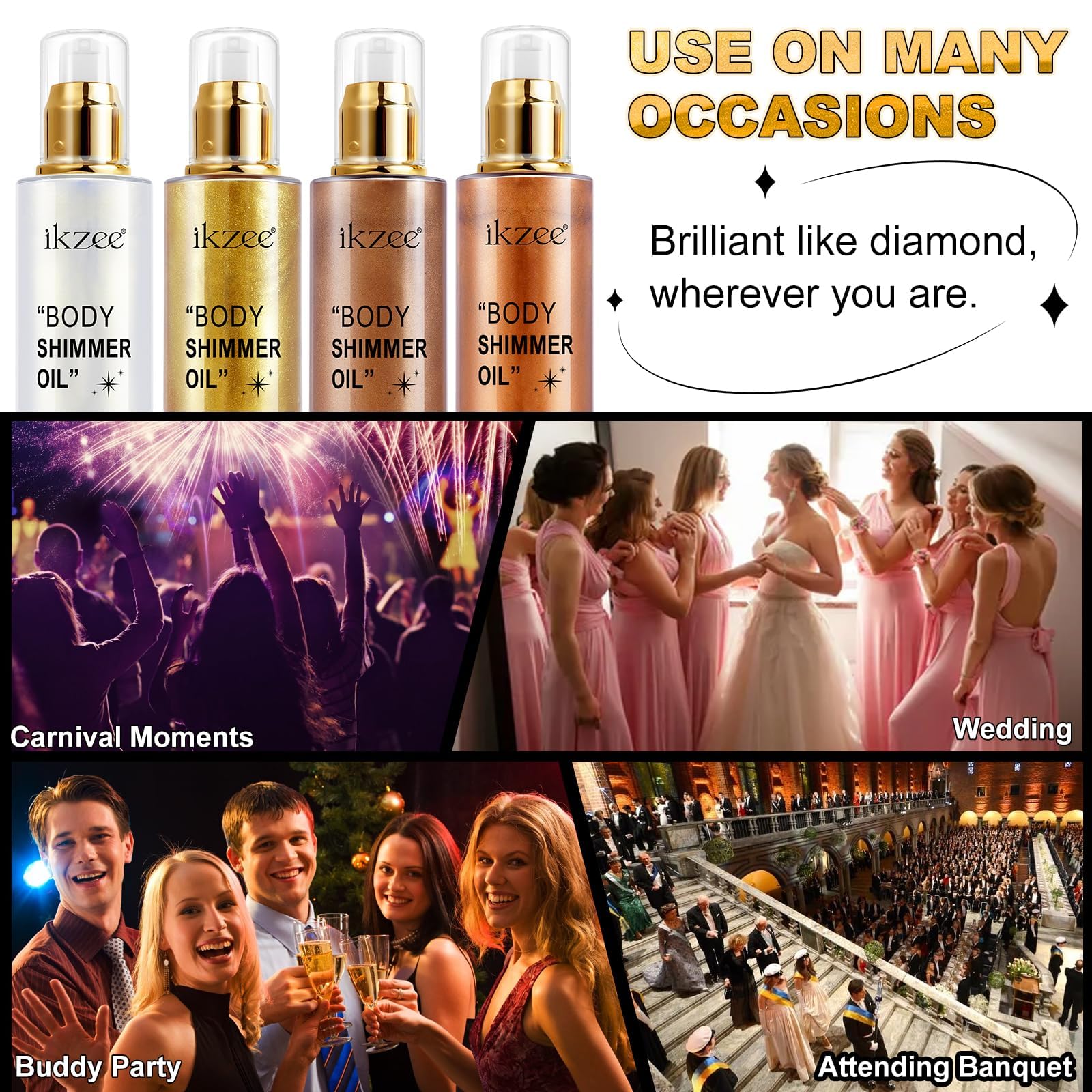 UCANBEMAKEUP Shimmer Oil 100ml, Moisturizing Long Lasting Body Luminizer Face Brighten, Waterproof Liquid Illuminator Glow, Glitter Oil Highlighter Summer Glowing Makeup (#03 Bronze Gold)