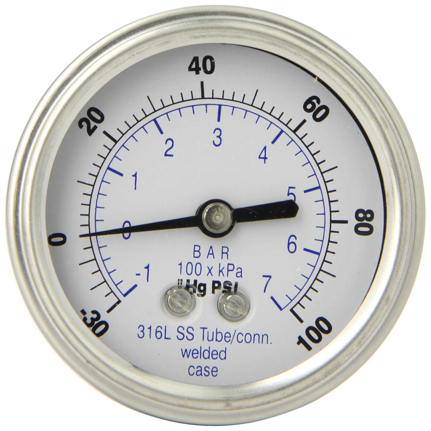 Chrome Bezel and Plastic Lens 0/100 psi Range Brass Internals Center