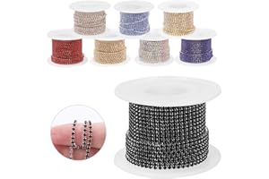 Glarks 1 Roll 2mm x 10 Yards Rhinestone Chain, Black Color Premium Crystal Rhinestone Close Chain Trim Beaded Claw Cup Chain 