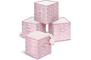 DAMAHOME Collapsible Storage Cube Bins, 13 Inch Cube Storage Bins with Dual Handles and Tags, Pink Fabric Storage Organizer Bins For Nursery/Home Office/Closet/Kids Room/4-Pack(Rosegold)