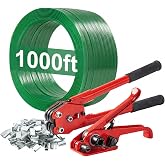 Pallet Banding Strapping Kit, Packaging with Green 5/8" x 1000 Ft PET Strap | 1480 lbs Break Strength Heavy-Duty PET Strapping, Tensioner &amp; Sealer Tool, 100 Metal Seals, For Shipping, Bundling &amp; Cargo