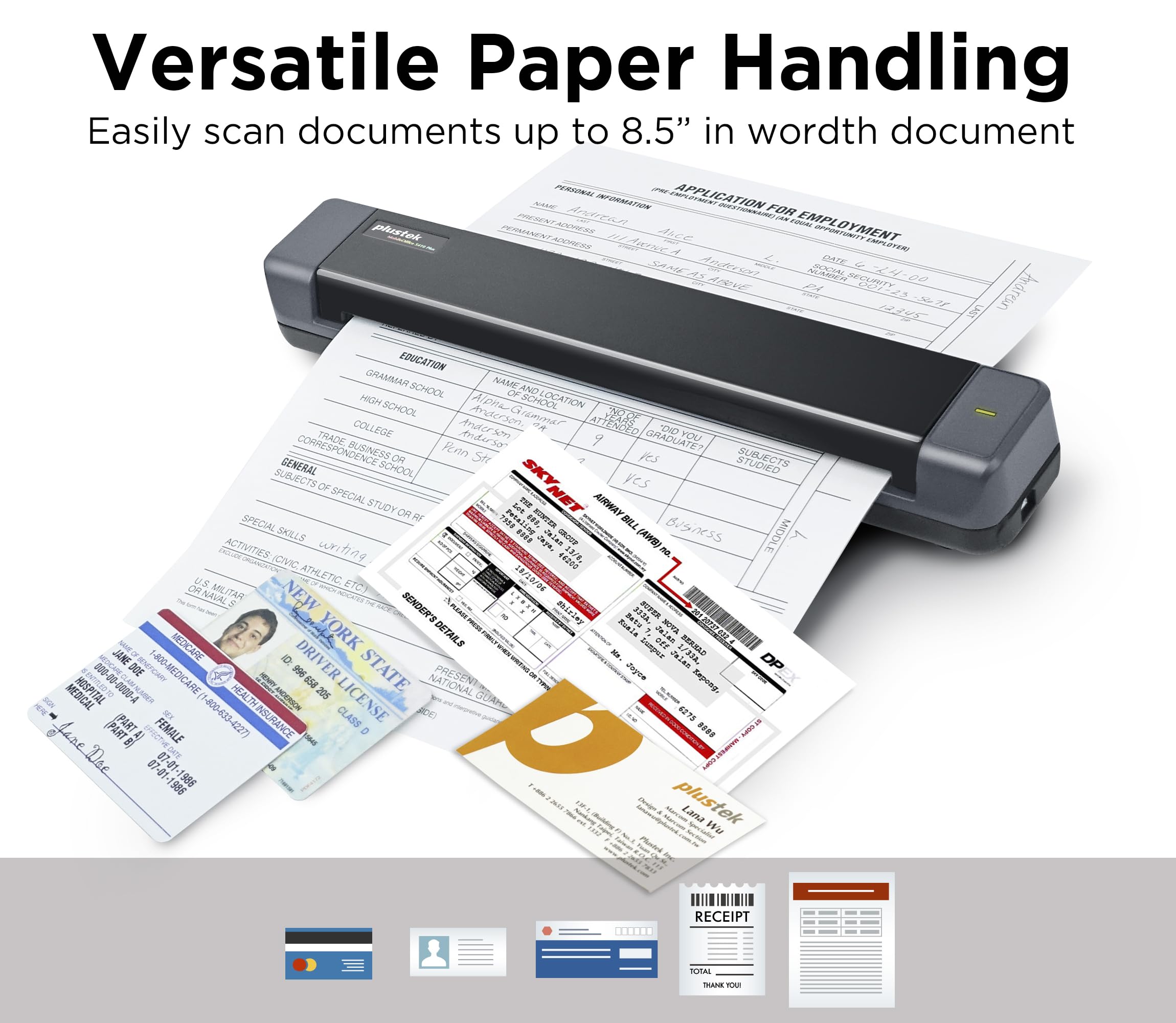 Plustek Mobile Scanner S410 Plus - Portable Sheet-Fed Document Scanner - for Windows 7 / 8 / 10 / 11, Featuring Button-Free Scanning with Included OCR Software