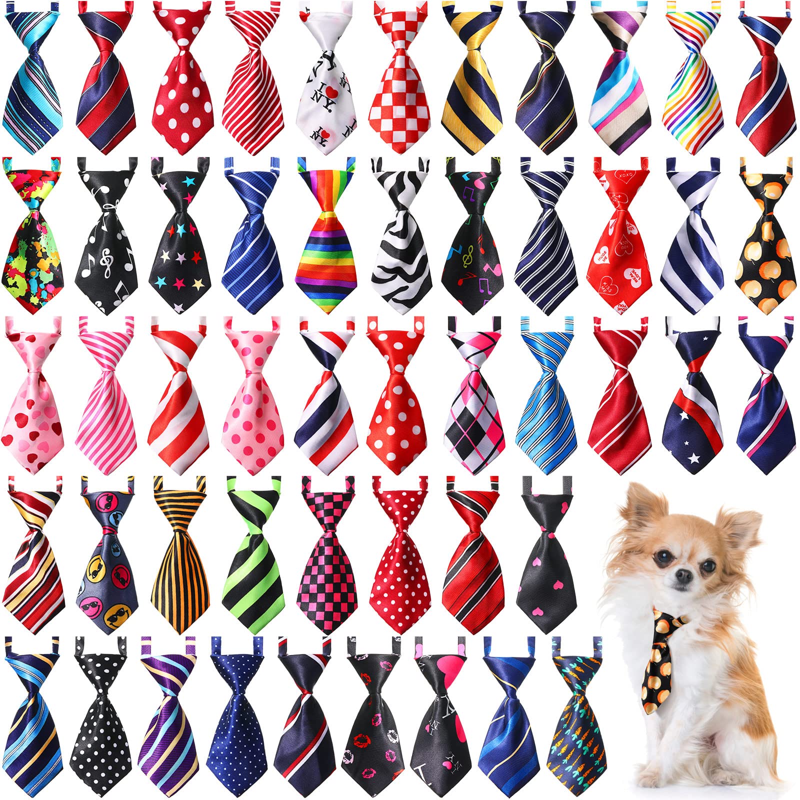 Photo 1 of Sadnyy 50 Pcs Dog Neck Tie Adjustable Cat Collars Assorted Patter Puppy Bow Ties Grooming Accessories for Small Pet Dogs Cats Birthday Photography Favor(Elegant Color)