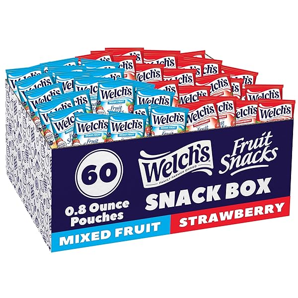 WELCH’S FRUIT SNACKS, MIXED FRUIT & STRAWBERRY SNACK BOX, GLUTEN FREE, 0.8OZ SNACK PACKS (PACK OF 60)