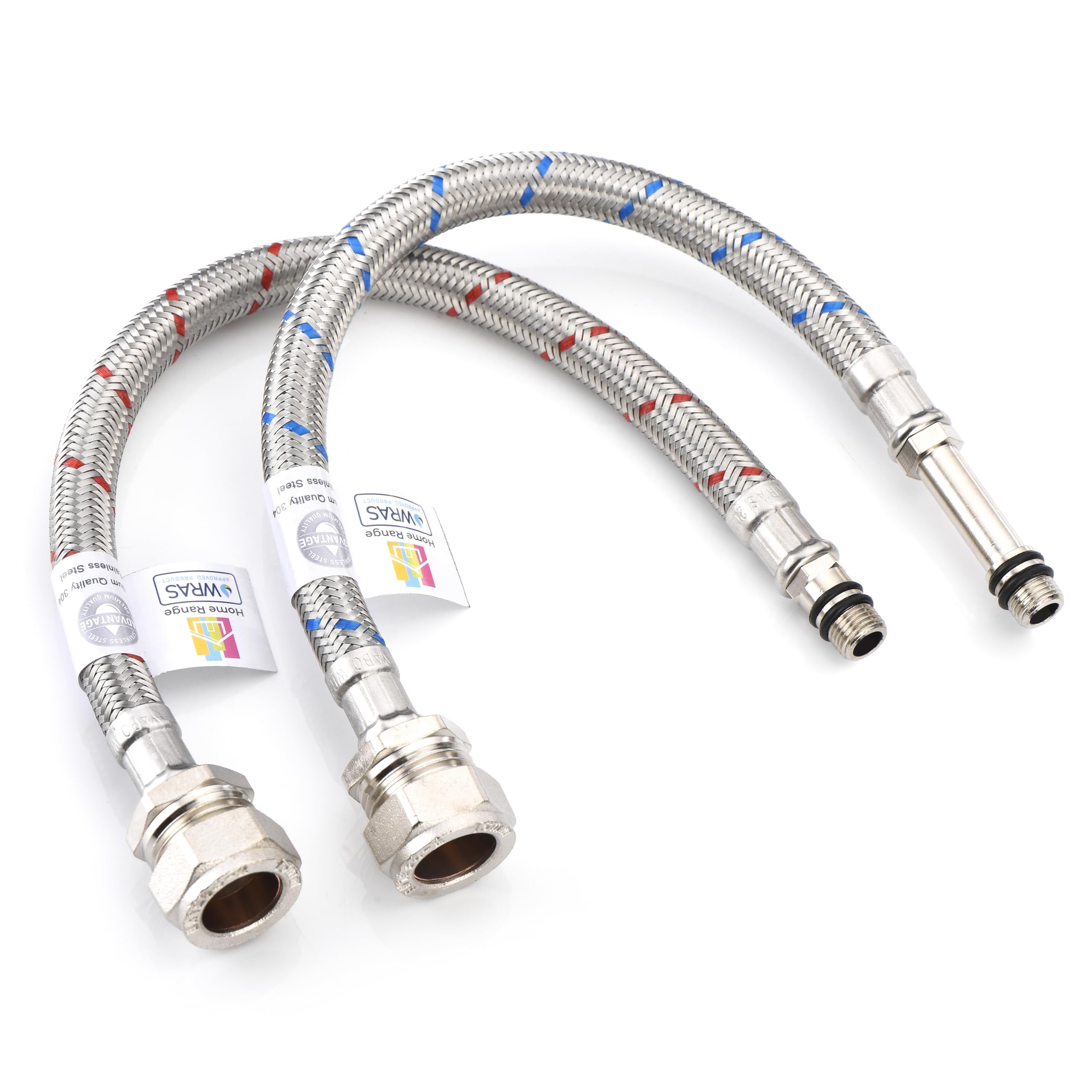 Home Range 300mm WRAS Approved 2X M10 (10mm) x 15mm Compression |4 Lengths| Flexible Hose Pipe Tails Stainless Steel Braided Monobloc Tap Mixer Connectors for Kitchen Sink, Bathroom Basin & Boiler