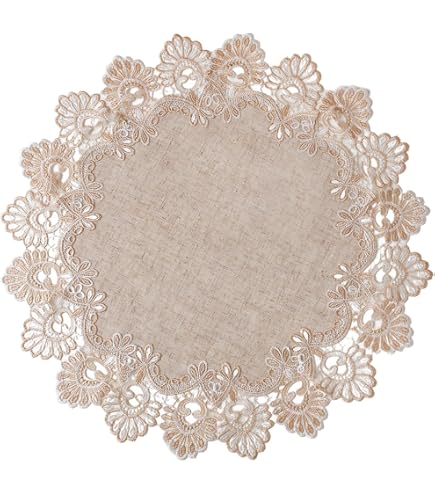 Napperon Rond Brodé Polyester Beige – Motif Pavots – 30 Cm – Crinolines Et Pômponettes