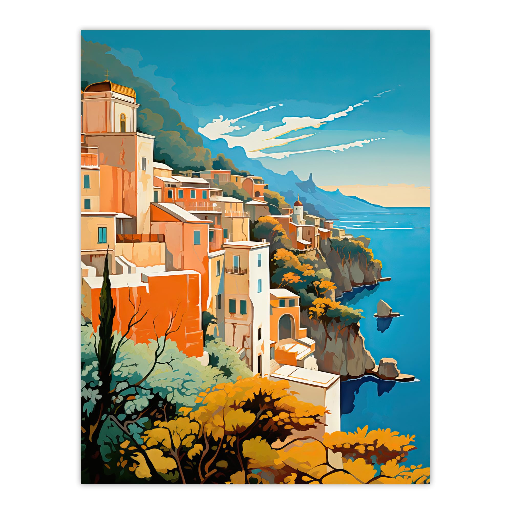 Artery8 Amalfi Coast Artwork Italy Cliffside Villages Overlooking Azure Mediterranean Sea Extra Large XL Wall Art Poster Print