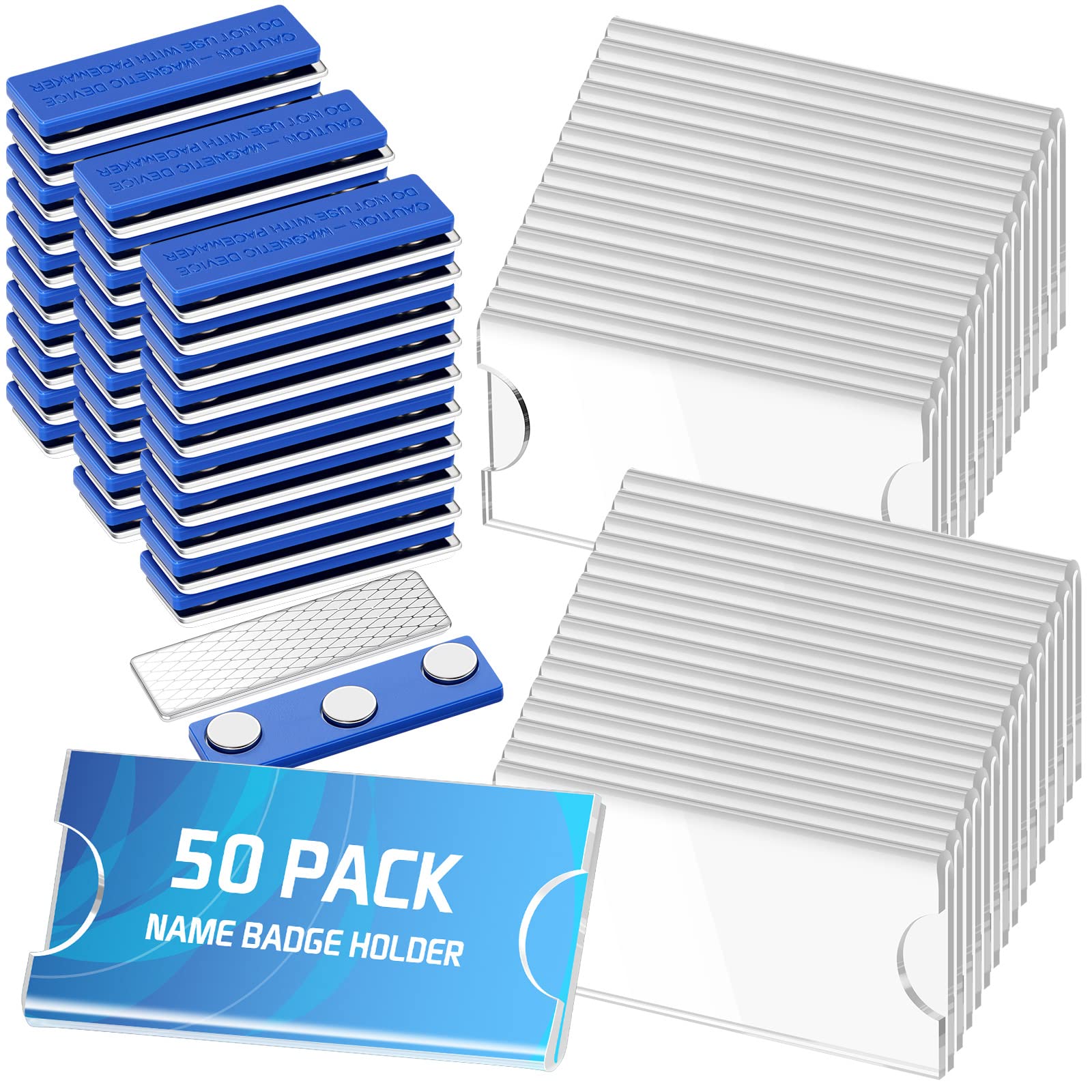 Marsui-Clear Acrylic-214 Magnetic Name Badges Holder Tags with 3 Point Magnets Clear Acrylic Sign Display DIY Blank ID Holders Printable Label for Work Clothes Jacket Shirt Business (50 Pack)