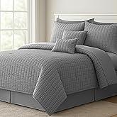 Lux Decor 10 Piece Comforter Set King Size 104x88 Inch, Seersucker Bed in a Bag King Bedding Set - Down Alternative Comforter Set with Sheets for All Seasons - Grey