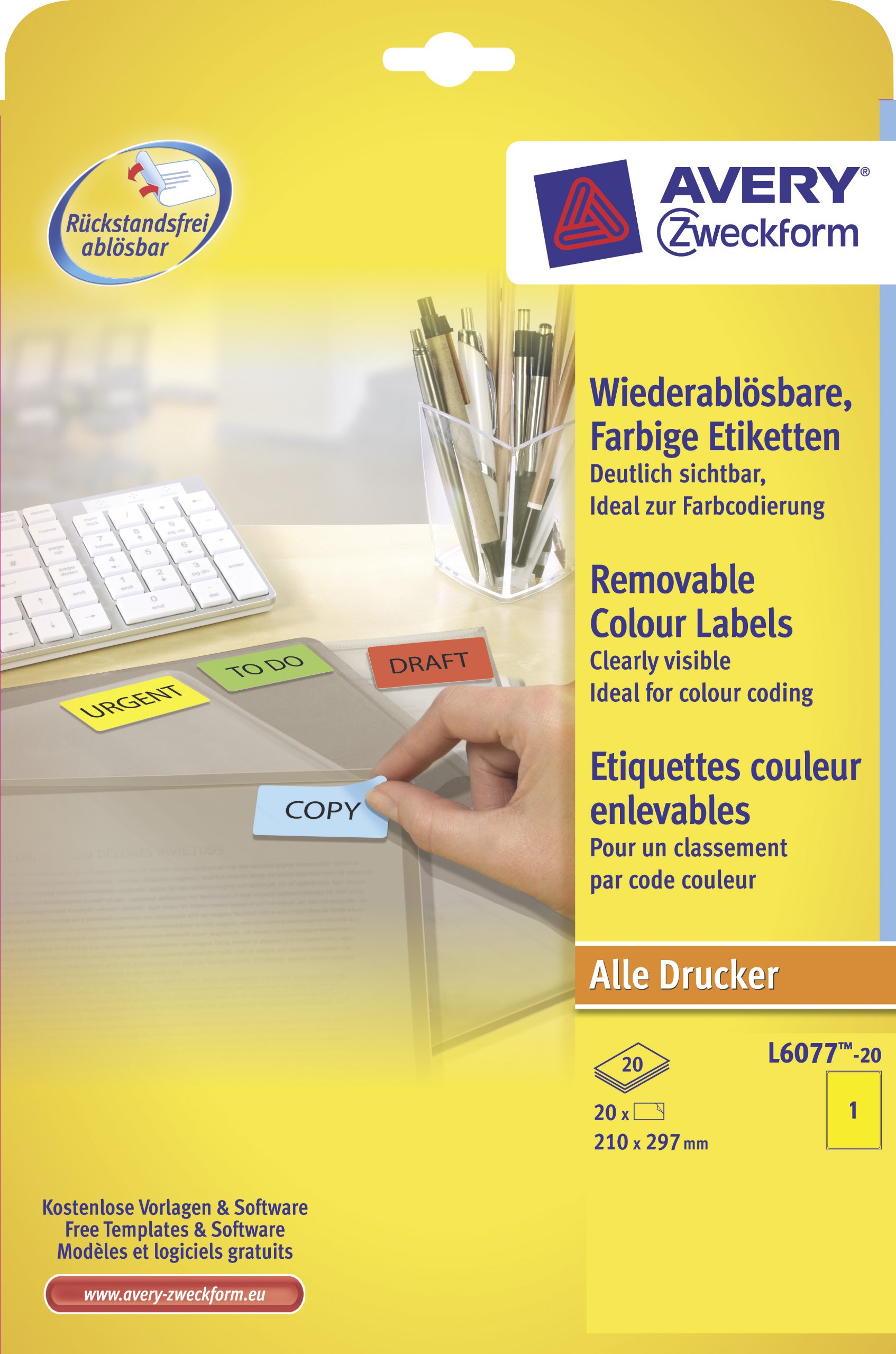 Labels A4 199.6 x 289.1 mm for Inkjet Laser Photocopier Yellow