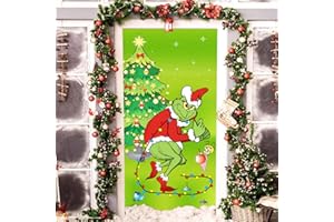 QTISKY Griinchs Christmas Decorations - Christmas Door Cover Decorations Porch Sign, Outdoor Christmas Decorations Decor, Christmas Party Decorations Banner Supplies, Stealing Style