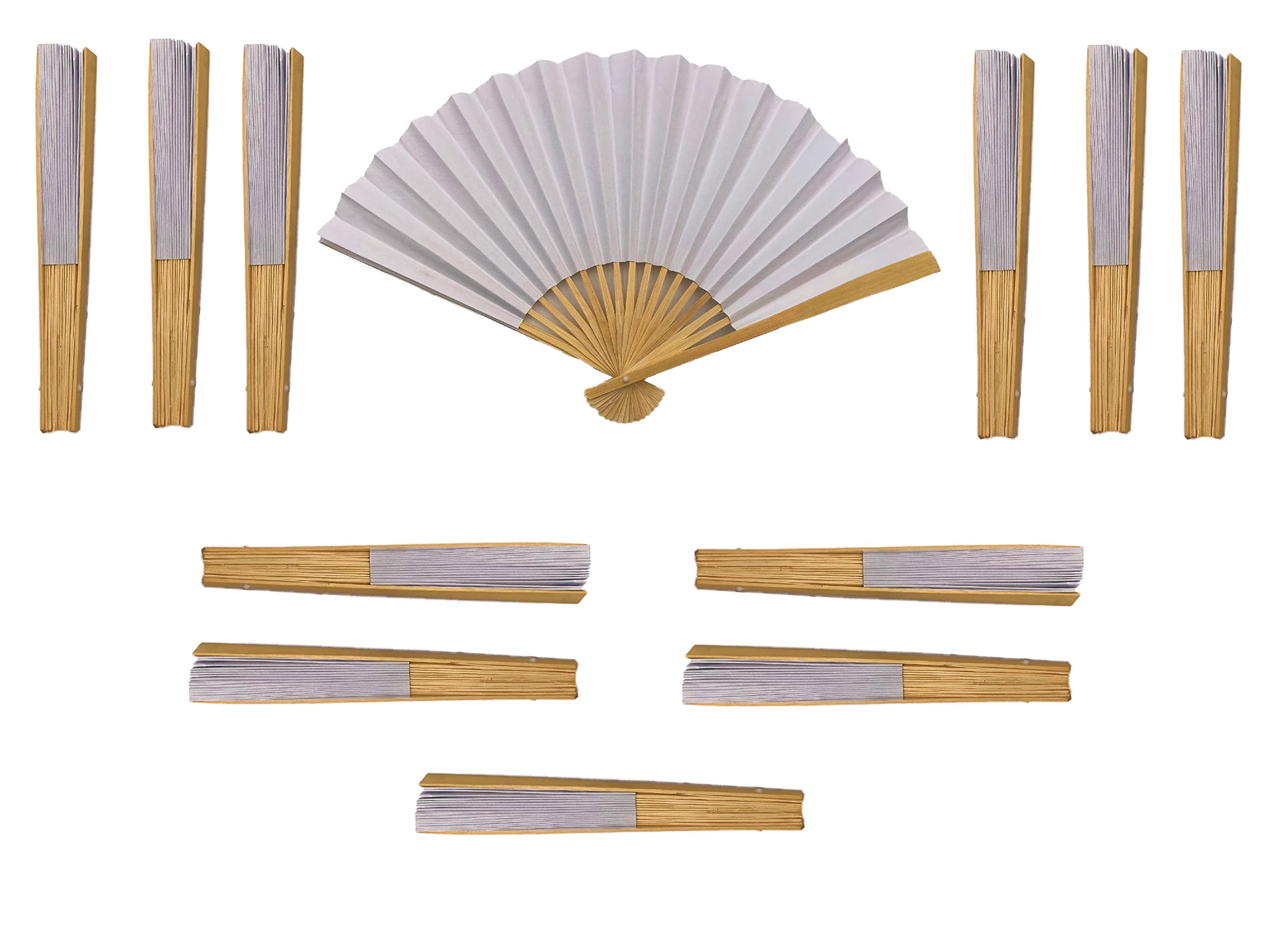 Paper fans | wooden frame | plain white paper fan to decorate & style | pack of 12