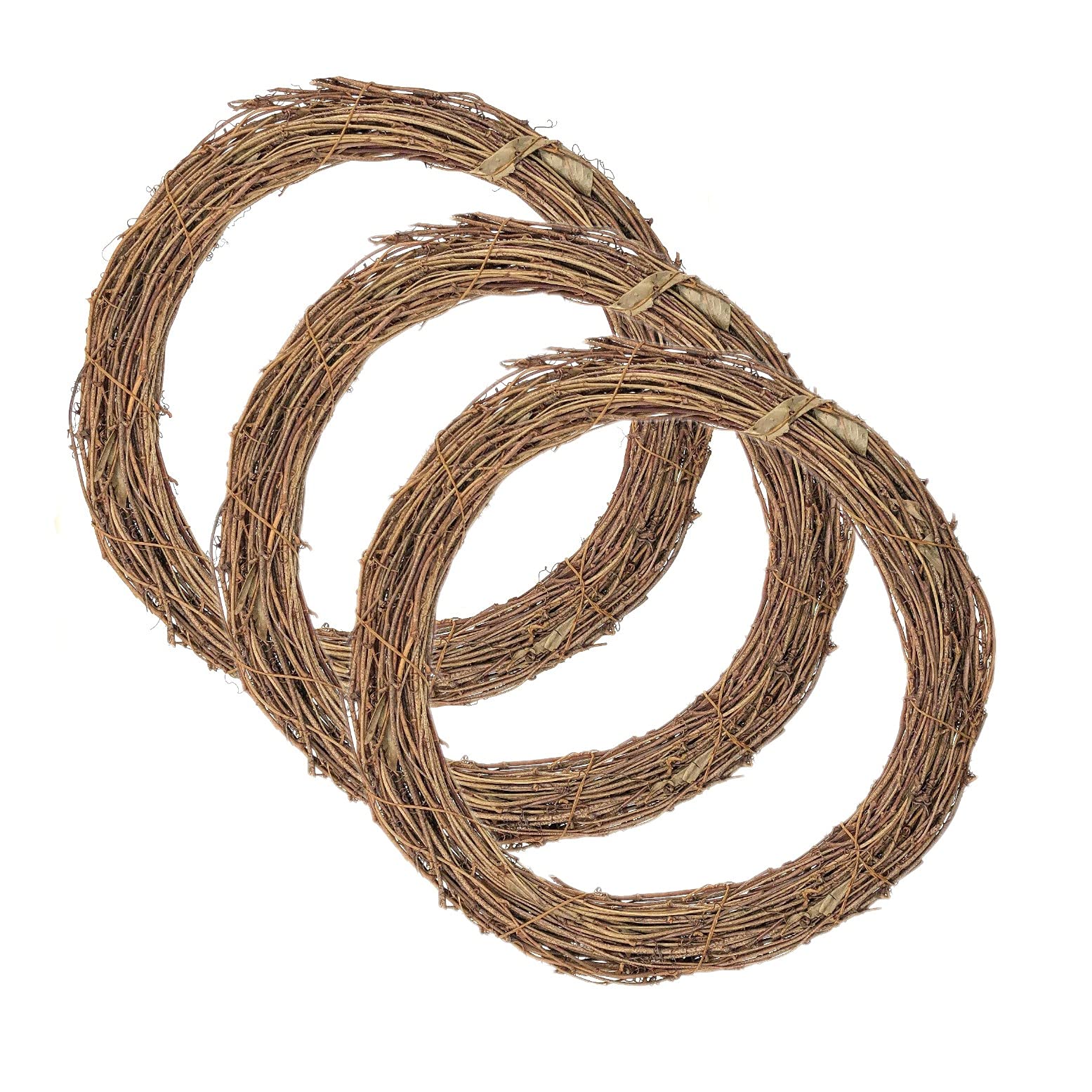 JZK 3 x Grapevine wreath 25cm large twig wreath to decorate, natural vine wreath ring for crafts, Halloween wreath base, front door christmas garland, wicker wreath frame