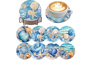 Zythron 8 PCS Diamond Art Coasters Ocean Diamond Painting Coasters Kits Ocean Animals with Holder DIY for Beginners, Adults, Diamonds Art Crafts Supplies 4x4 in