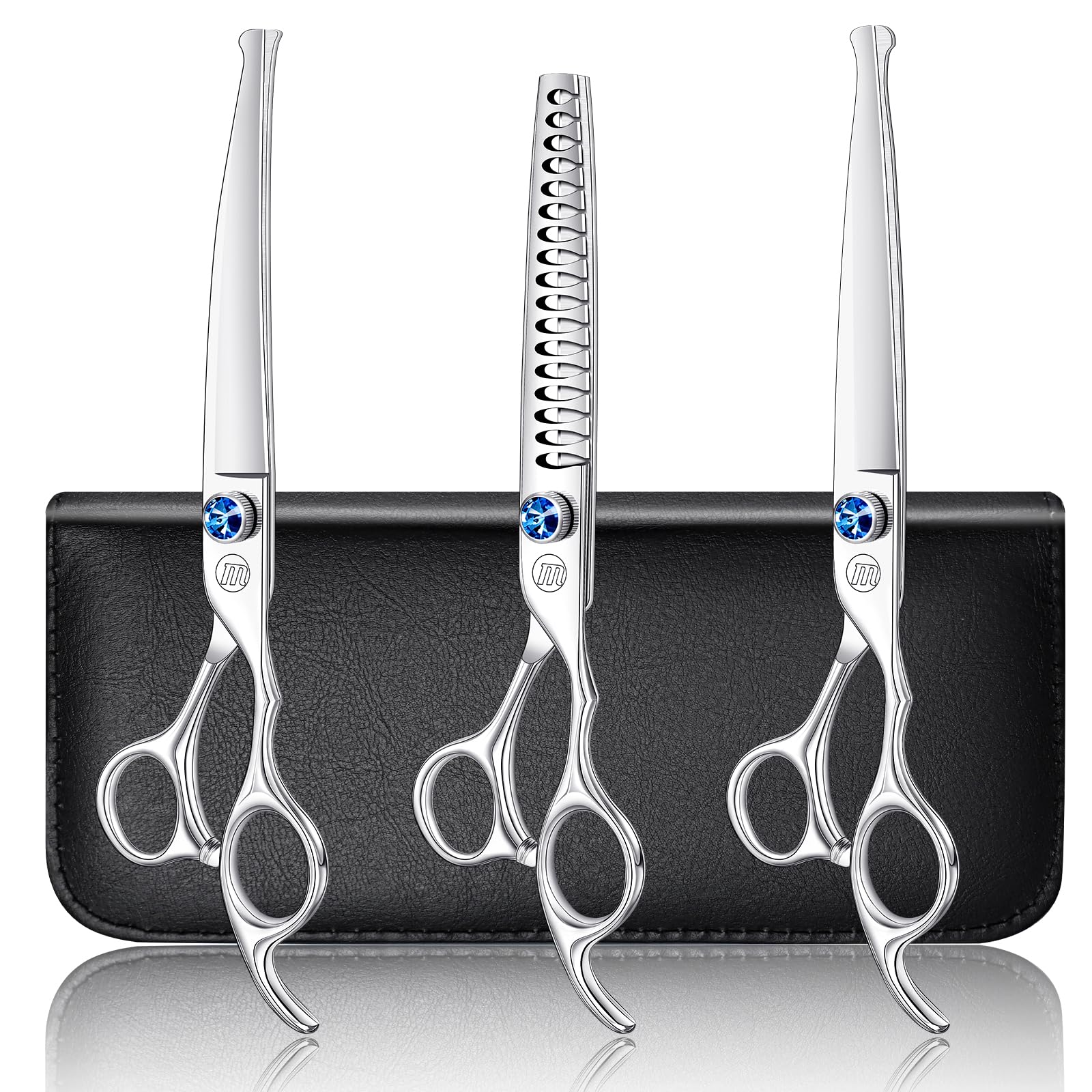 Dog Grooming Straight, Curved, Thinning/Blending/Chunking Scissors Kit, JP-440C Stainless Steel Pet Cat Hair Cutting/Trimming Shears
