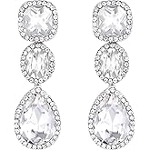 EVER FAITH Women's Austrian Crystal Elegant Bridal Square Oval-cut Teardrop Dangle Pierced Earrings