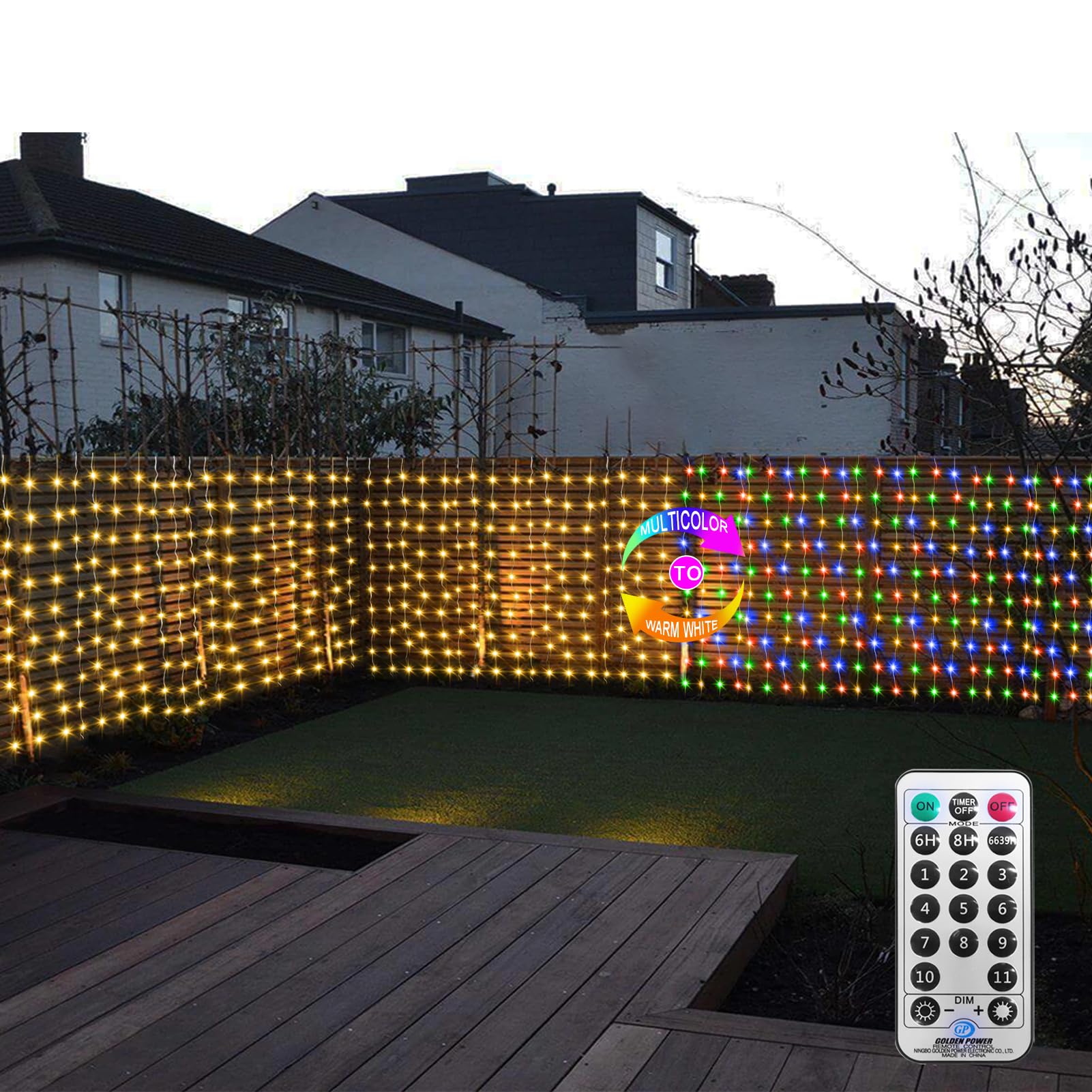 Photo 1 of ZAIYW Curtain Lights Outdoor 20Ft×3Ft, 300 LED Color Changing Fence String Lights with Plug Remote, Waterproof Light Curtain for Stair Railing Eaves Decor (Warm White & Multicolor)