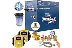SteamSpa 12kW Quickstart Acu-Steam Bath Generator, Touch Pad Control Panel, Steamhead, Pressure Relief Valve, LED Light, Filter, Built in Auto Drain and Plumber Ready Quick Install Kit EXR1200GD-A