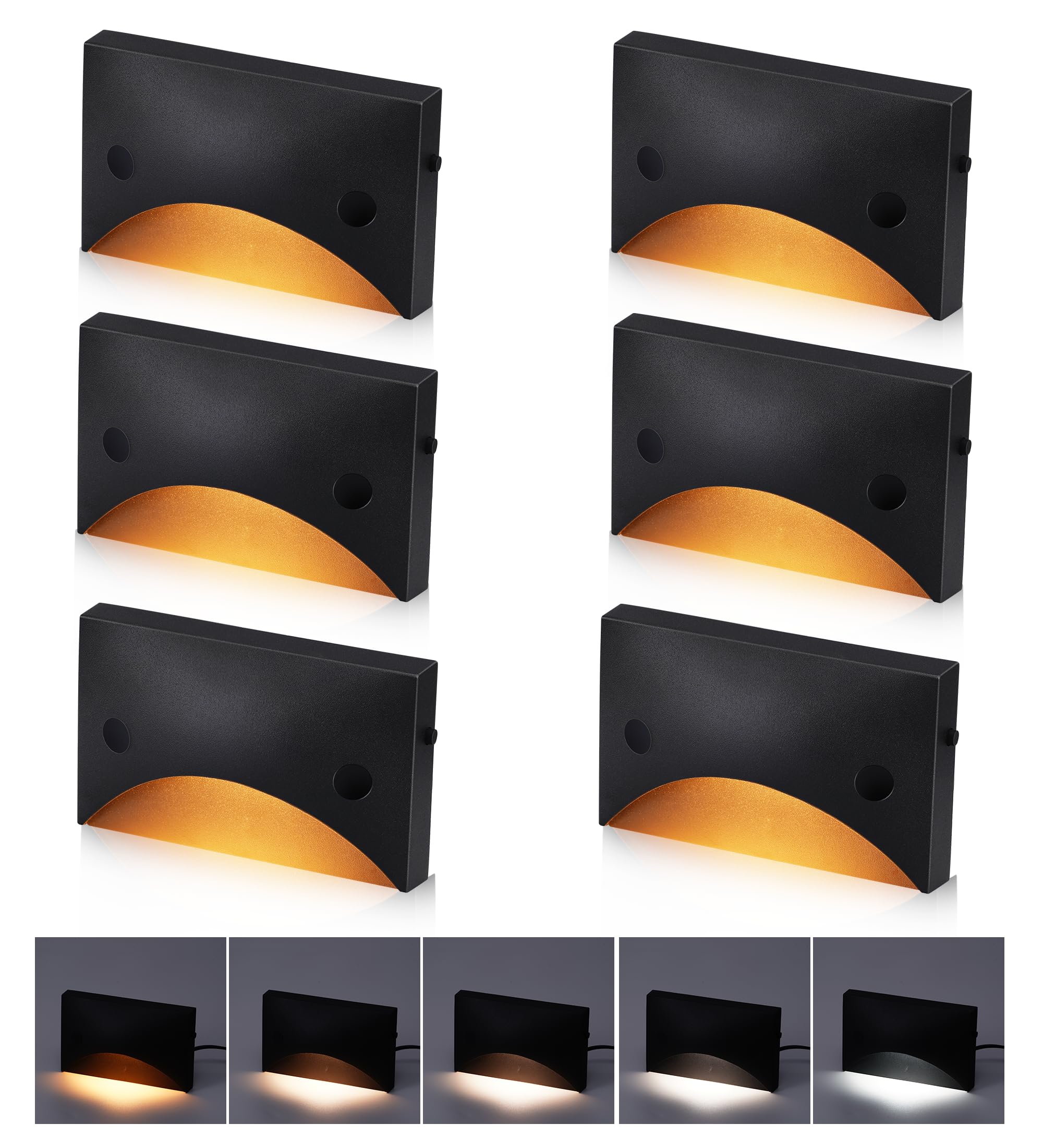Photo 1 of [6 Pack] Cloudy Bay Low Voltage LED Step Lights Outdoor, Surface Mount/J-Box Mount 2200K/2700K/3000K/4000K/5000K Selectable,12V-24V 3W Landscape Stair Lights,Aluminum,Metal Black