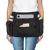 Rexmica Waitress Server Apron with Multiple Pockets, Half Apron with Adjustable Belt for Waitress, Waiter, Women Men Server, Waist Apron for Restaurant, Bistro, Kitchen, Black