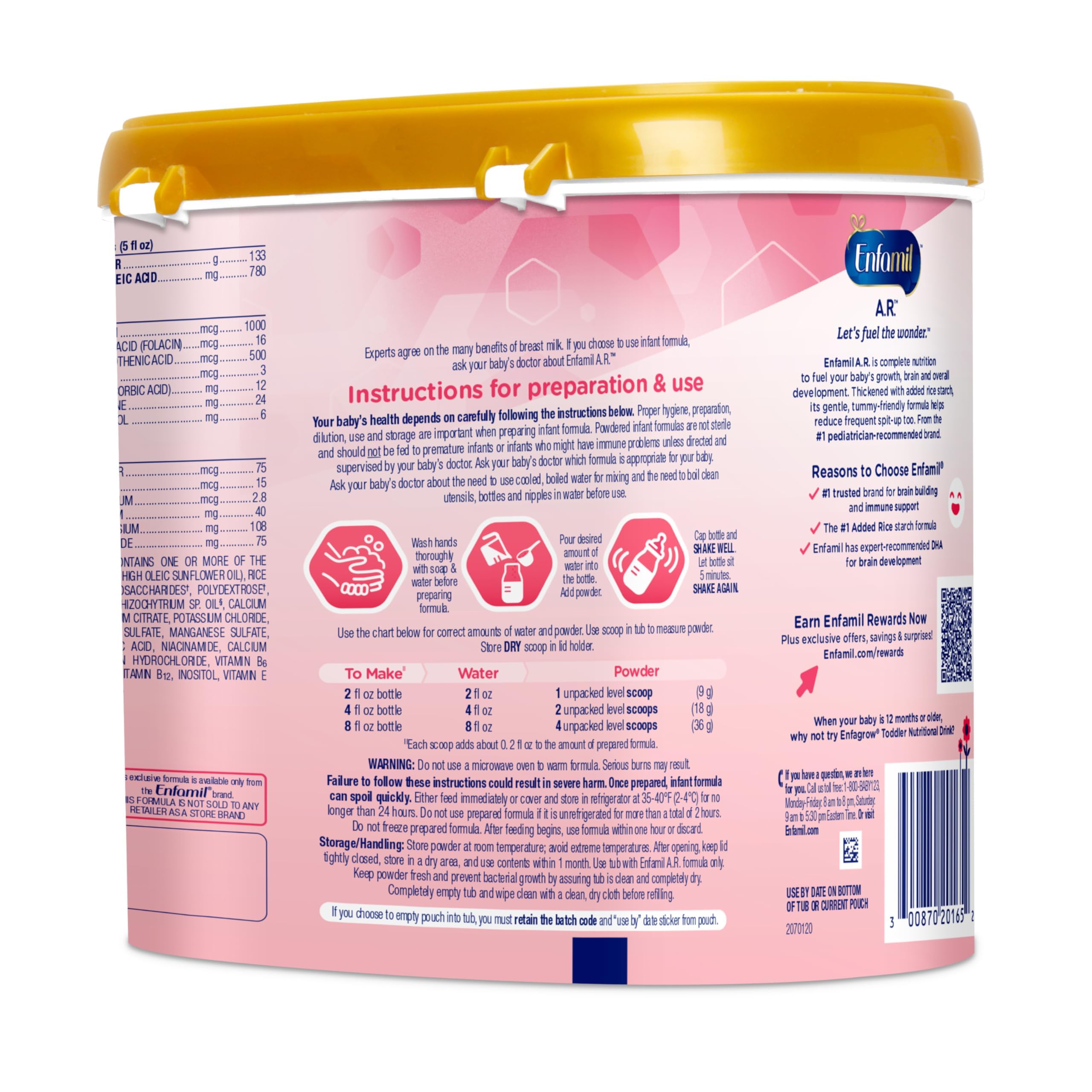 Enfamil A.R. Baby Formula, Added Rice Starch Formula to Reduce Reflux & Spit-Up, DHA for Brain Development, Probiotics to Support Digestive & Immune Health, Baby Milk, 19.5 Oz