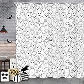 Caheansi Halloween Shower Curtain, Black and White Funny Ghosts Icons Spooky Cute Halloween Bathroom Curtain Waterproof Fabric Machine Washable with Hooks, 72