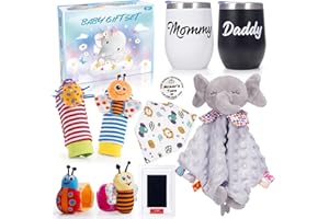FAENTWC New Mom Gifts, Baby Gifts Set for Newborn: Baby Shower Basket Gift with Baby Essentials Stuff Pregnancy Gift for New Mom Dad First Time Parents Blanket Rattle Bib for Baby Boy Girl Gender Reveal Ideas