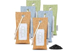 CLEVAST 6 Pack Bamboo Charcoal Air Purifying Bags(6x60g), Activated Natural Home Odor Absorber, Deodorizer and Moisture Eliminator, Purifier for Closet, Shoe, Car Air freshener, Pet Safe