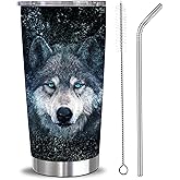 RNFENQS Funny Wolf Lovers Gifts Travel Tumbler Cup 20 OZ, Stainless Steel Insulated Vacuum Wolf Coffee Mug With Lid and Straw for Men Women