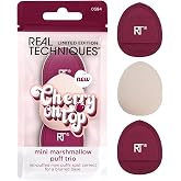 Real Techniques Cherry on Top Mini Marshmallow Puff Trio, Makeup Puffs | On-the-go coverage with a mini powder puff trio with finger bands for dry use