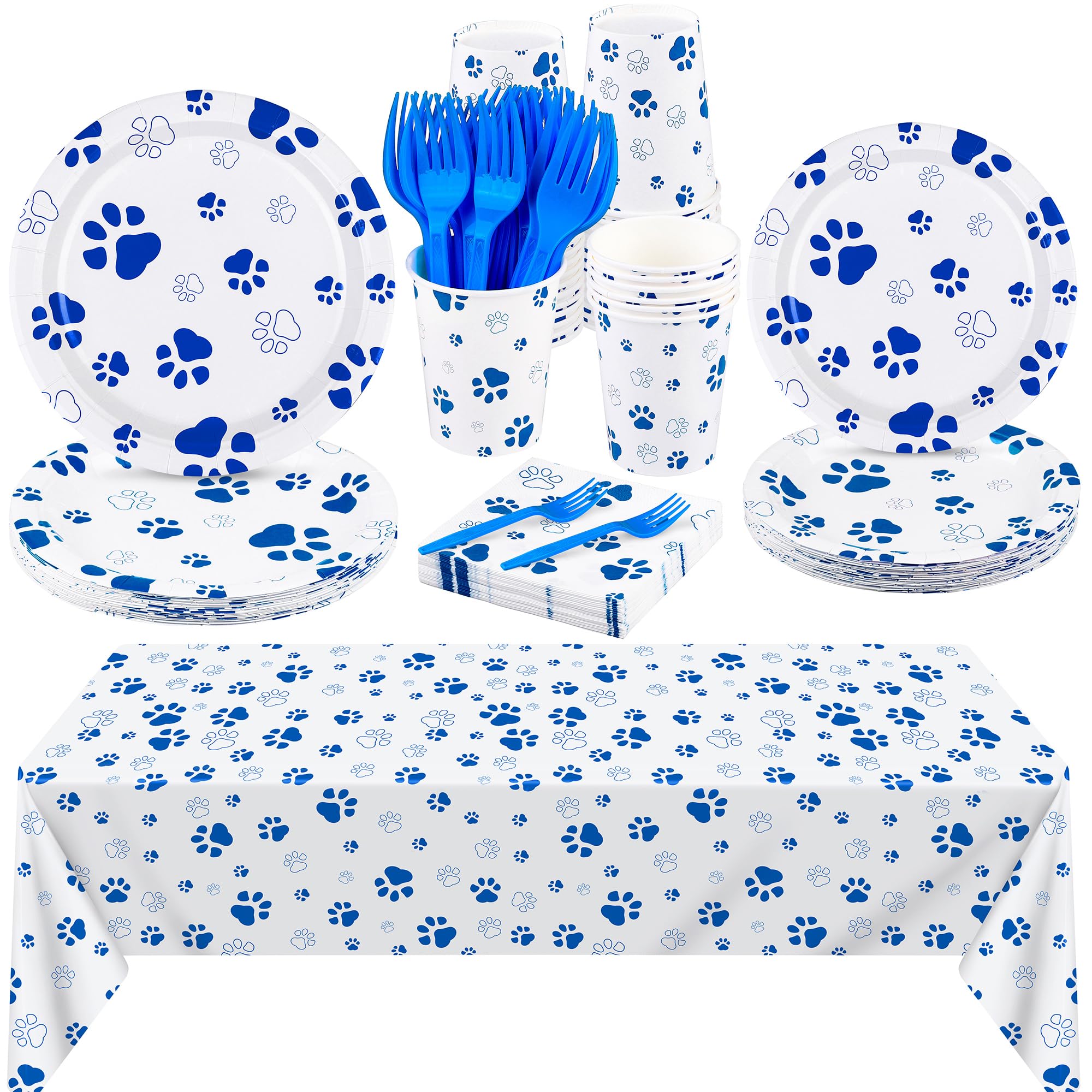 durony-121-pieces-blue-paw-print-party-supplies-dog-birthday-tablecloth