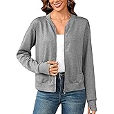 Totatuit Womens Long Sleeve Zip Up Cardigan Jacket Outfits Crewneck Casual Bomber Coat Lightweight Sweatshirts