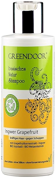 Greendoor basisches Natur Shampoo Ingwer Grapefruit 200ml Männer-Shampoo kräftiges Haar gegen Schuppen, outdoor Aus Bio Ölen 