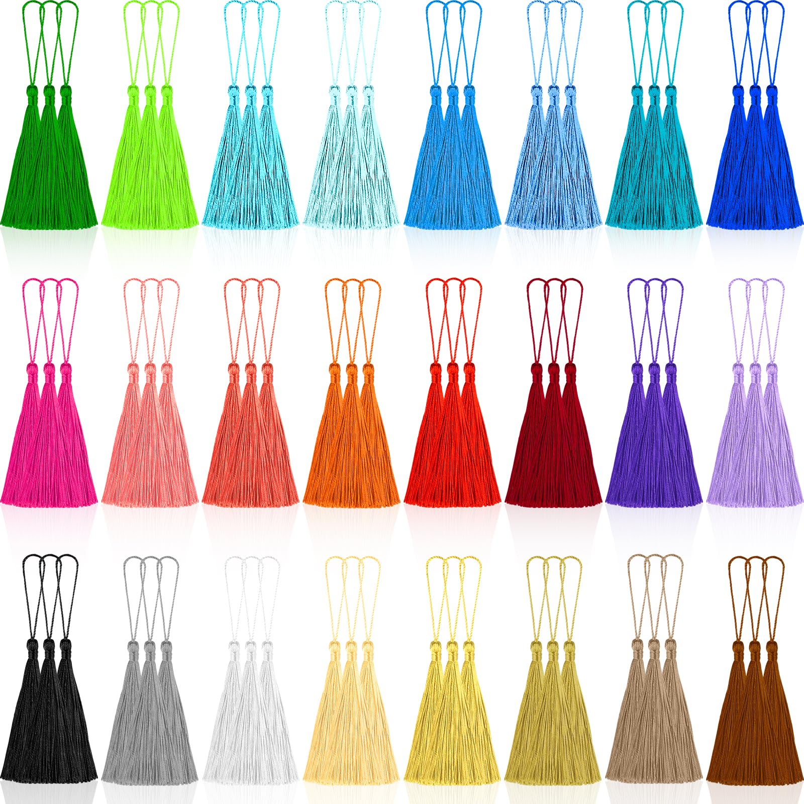Photo 1 of NEBURORA 120 Pcs Bookmark Tassels Bulk 13cm/5 Inch 24 Colors Silky Handmade Soft Mini Tassel with Loops for Crafts Jewelry Keychain Making DIY Projects