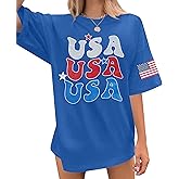 USA Shirts Women American Flag Shirt Oversized 4th of July Shirts 1776 Patriotic Memorial Short Sleeve Tee Tops