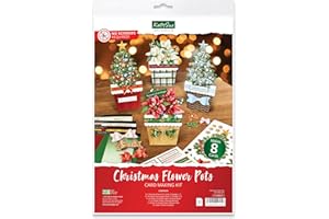 Katy Sue Christmas Flower Pots Card Making Kit. Contains 8 x 300 GSM Cards, Envelopes, 3D Die-Cut Decoupage, Paper Bows, Sticky Foam Pads & 2 Sheets of Christmas Sentiment Banners