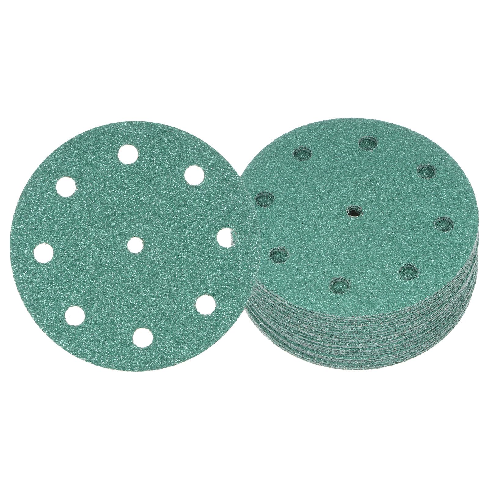 Kozelo 25pcs Green Film Sanding Discs - [5 Inch 40 Grits 9 Hole ] Round Aluminum Oxide Hook & Loop Wet Dry Sander Pads for Wood Metal Polishing Use| Zirconium Corundum Sandpaper