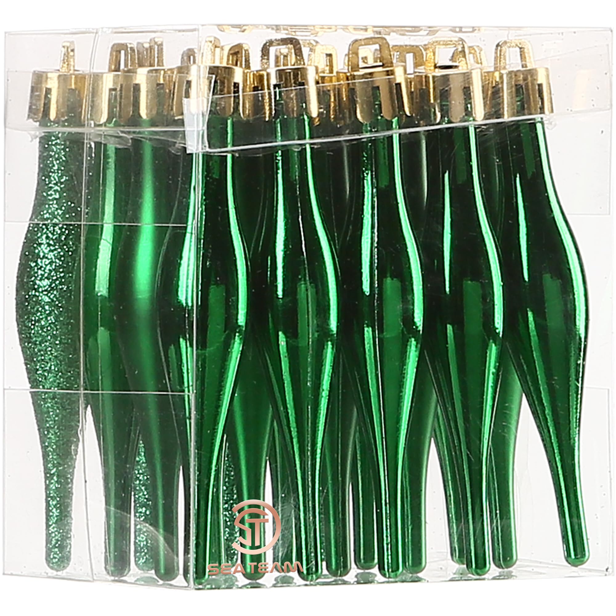 Sea Team 20-Pack Christmas Droplet Ornaments with Strings, 85mm/3.35" Baubles, Shatterproof Plastic Christmas Bulbs, Hanging Decorations for Xmas Tree, Holiday, Wedding, Party, Green