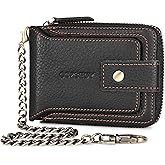 COZSEDY Chain Wallets For Men RFID Blocking Leather Mens Wallet With Zipper, Flap ID Window Zip Coin Pocket Bifold Card Wallets Big Capacity For Travel (Black)