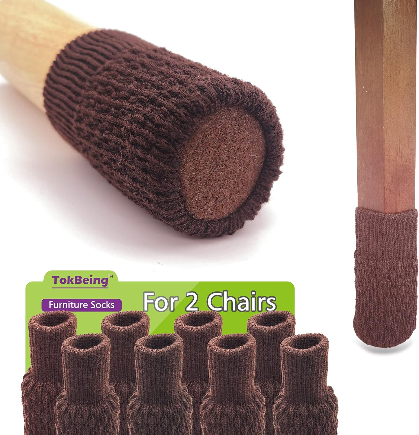 TokBeing Felt Furniture Pads for Hardwood Floors with Tight Socks for 2 Chairs, Furniture Sliders feet caps for Wooden Floors, Chair Leg Floor Protectors (8, Brown)